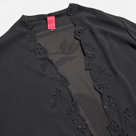 VTG Y2K G Studio Black Sheer Mesh Beaded Leaf Cut Out Long Sleeve Light Cardigan - Picture 6 of 7